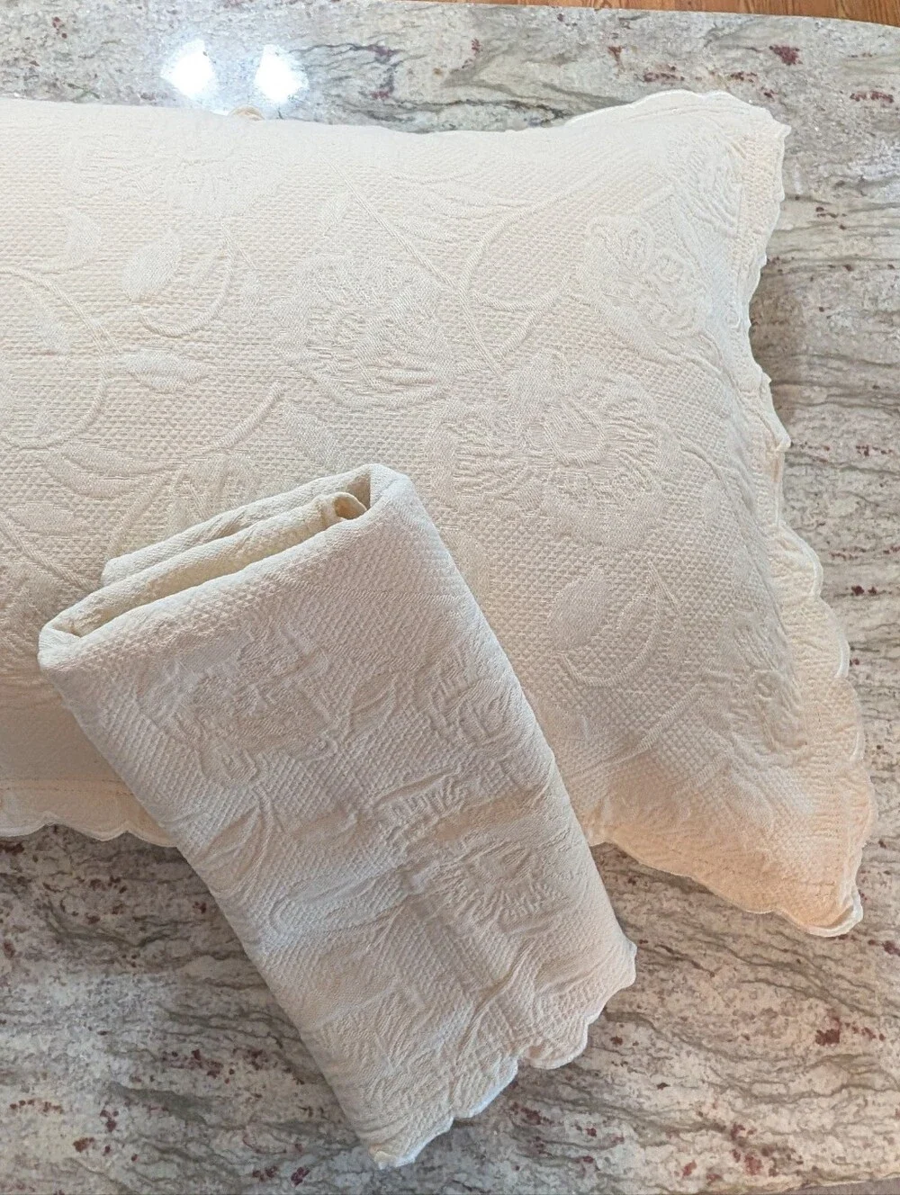 MATELASSE Shams STANDARD Cream Tan 100% COTTON Portugal PAIR By Artiste Floral